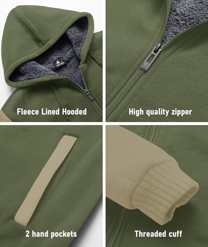 Image of SCODI Hoodies for Men Heavyweight Fleece Sweatshirt Zip Up Thick Jacket