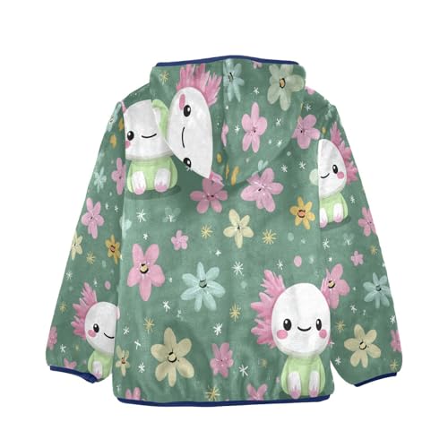 Floral Axolotl on Green Toddler Fleece Jacket Girl Boys Hooded Fleece Jacket Coat Warm Outwear Zip-up 3-10T2