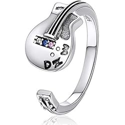 ChicSilver Anillo Guitarra Mujer Anillo Ajustable Plata de Ley 925 Anillo Musical Anillo Fino de Compromiso Oro Blanco Regalo Musico