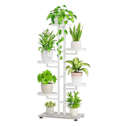 iDavosic.ly 6 Tier Plant Stand Indoor Outdoor, Tiered Corner Multiple Flower Pot Holder Shelf, Metal 40 Inch Tall Display Rack for Patio Porch Living Room Garden Balcony Bedroom, White