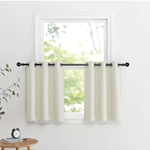 NICETOWN 24 inch Long Blackout Tiers, Farmhouse Grommet Half Window Curtains, Light Block Small Window Valances for Kitchen Cupboard, Covering for Bathroom, W34 x L24, Natural, 2 Panels NICETOWN 24 inch Long Blackout Tiers Farmhouse Grommet Half Window Curtains Light Block Small Window Valances for Kitchen Cupboard Covering for Bathroom W34 x L24 Natural 2 Panels