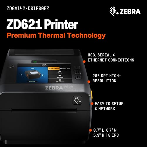 Image of Zebra ZD621 Thermal Shipping Label Printer | Color Touch LCD | 4x6 | No Ink
