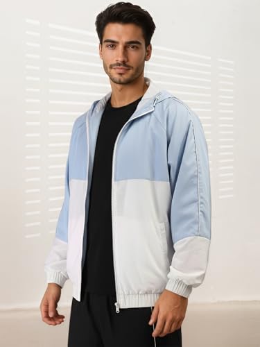 Image of CHKOKKO Sunscreen Jacket for Men Windcheater Hooded Zipper Sports Jacket | UV Protection | Sun Protective | Lightweight Water Resistant | Riding Biker | Outdoor Travel Gym Running