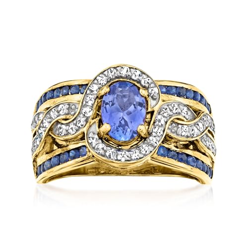 Ross-Simons 0.80 Carat Tanzanite Ring With .60 ct. t.w. Sapphires and .30 ct. t.w. White Zircons in 18kt Gold Over Sterling. Size 7