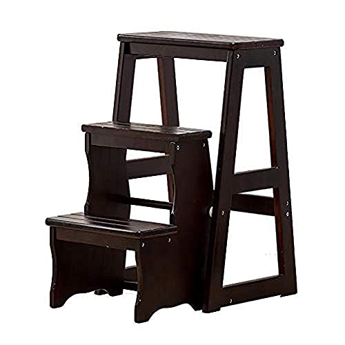 Taburete escalera de madera plegable para el hogar con 3 pasos 2