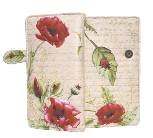 Shag Wear Ladybugs and Poppies Large Nature Wallet for Women and Teen Girls Vegan Faux Leather Beige 7"2