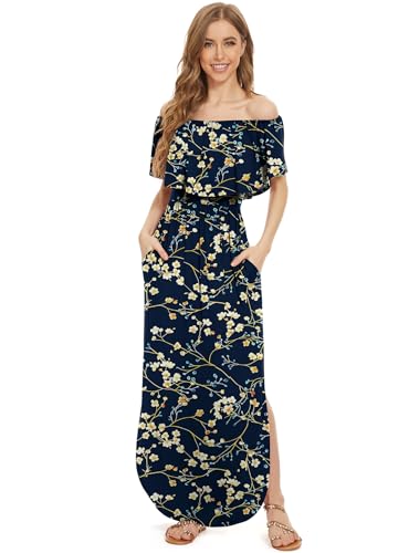 Image of LILBETTER Womens Off The Shoulder Ruffle Party Dresses Side Split Beach Maxi Dress