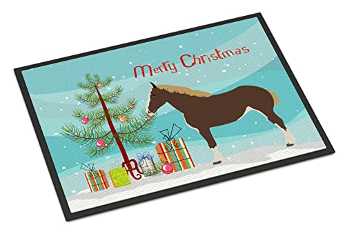 Caroline's Treasures BB9273JMAT Percheron Horse Christmas Doormat 24x36, Teal Front Door Mat Indoor Outdoor Rugs for Entryway, Non Slip Washable Low Pile, 24H X 36W