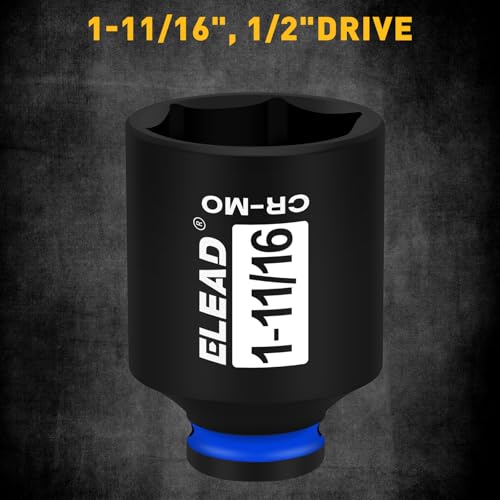 Image of ELEAD 1 /2 inch Drive Deep Impact Socket, 1-11 /16 inch SAE 6 Point 1 /2-inch Drive Impact Axle Nut Sockets, CR-MO Nut Socket Set, Oil Filter Sockets, Tools for Easy Removal of Axle Shaft Nuts