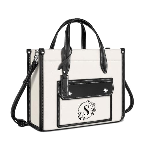 TOPDesign Initial Canvas Tote Bag for Women, Personalized Monogrammed Small Handbags, Top Handle Satchel, Perfect Gifts