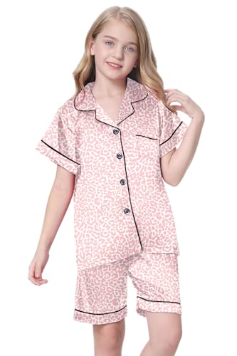 Image of Schbbbta Girls & Women Satin Pajamas Set, 2Piece Silk Nightwear Button-Down Sleepwear for Teen Kids, 3 Years - Women XXL