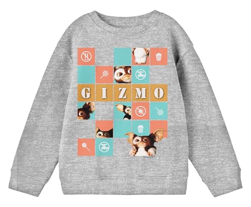 Bioworld Gremlins Gizmo In Squares With Icons Youth Heather Gray Crew Neck Sweatshirt - Main Image