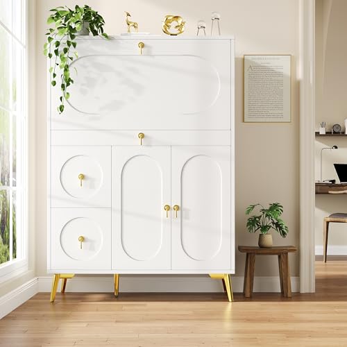 Gelukueub Armario de cocina (100 × 50 × 140 cm), armario de despensa, armario de comedor para cocina, comedor y salón, aparador moderno con puertas plegables, simple y moderno, espacio de