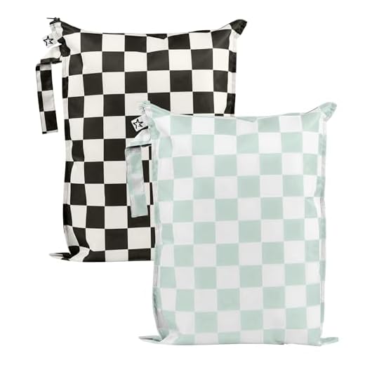 Tiny Twinkle Mess-Proof Waterproof Wet Dry Bag | 2-Pack Reusable Wet Bags for Swimsuits & Baby Clothes | Leakproof Wet Bag for Travel & Diaper Changes for Baby (Black, Green Checkers)