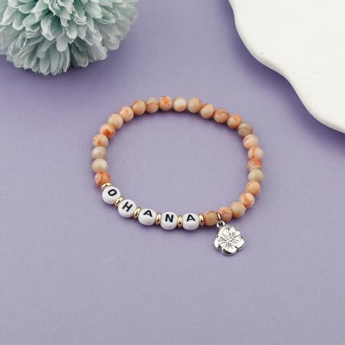Ohana Bracelet Gifts for Women, Natural Stone Beads Bracelet Friendship Jewelry Birthday Gifts for Women Sister Granddaughter Hawaiian Accessories4