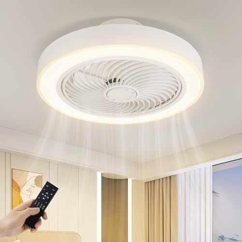 Homefire LED Ventilador de Techo con Iluminación - 40W Lámpara Silenciosa Con Mando a Distancia Regulable Luz Temporizador de 6 velocidades de Dormitorio Blanco para Cocina Habitación Juvenil oficina