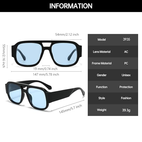 YAMEIZE Retro Style Double Bridge Pilot - Sunglasses for Women Men Vintage 70s Rectangle Sunglasses Square Shade Driving3