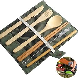 Bamboo Cutlery Set, 6-Piece Reusable Bamboo Tableware Utensils Set, Eco-Friendly Bamboo Cutlery Set With Chopsticks and Straw for Picnics, Travel and Camping, Includes Cleaning Brush and Storage Pouch