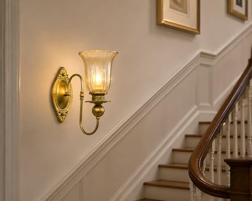 Image of Italian Wall Lamp, Antique Gold Finish, Single Light Wall Lamp with Champagne Glass with Filament Bulb