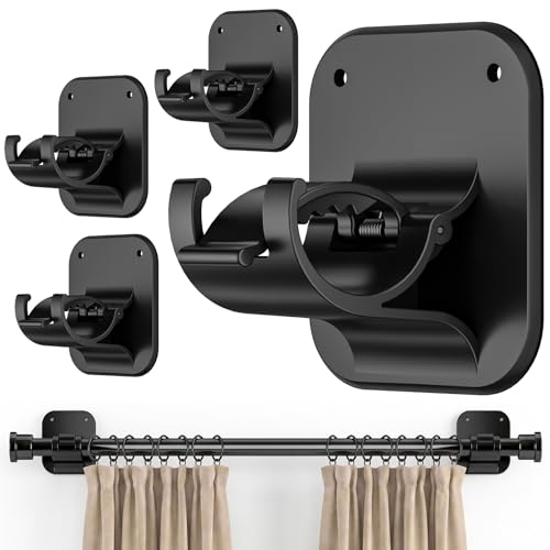 No Drill Curtain Rod Brackets - 20LB, 4 Pack Self Adhesive Curtain Rod Holder, Peel and Stick Wall...