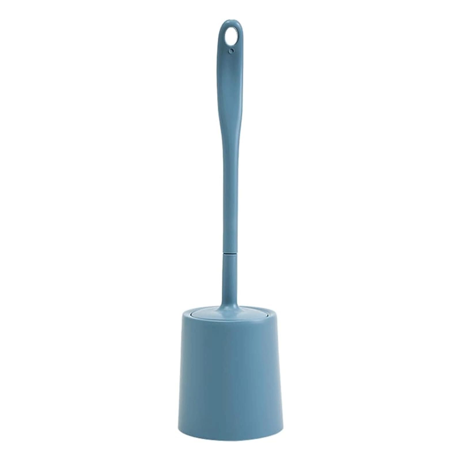 Toilet Brush Silicone Wall Mounted Floor Standing Bowl and Holder Bristles Round Head Cleaner Space-Saving (Blue)