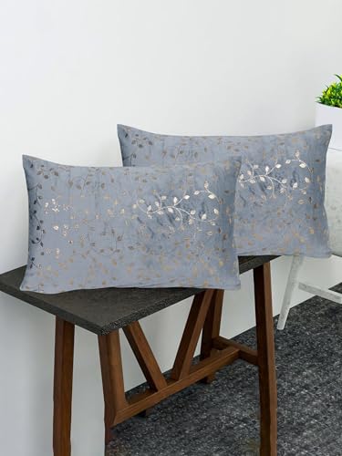 Image of RD TREND Velvet Rectangular 12 x 18 Inches Cushion Covers Set of 2 | Throw Pillow Covers for Sofa, Bed & Living Room | Perfect for Home Decor Grey