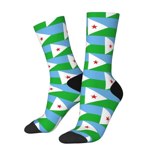 Drapeau De Djibouti Chaussettes Unisexes Travail Rigolotes Décontractées Sport Socks Douces Et Respirantes Chaussettes De Randonnée Hiver Pour Cadeau, Amis, Festival, 40Cm