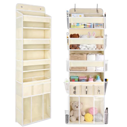 Door Hanging Storage Organizer for Baby Nursery Door Storage | 10 Side Pockets, 3 Bins 1 Movable Baby Diaper Caddy,1 Large capacity diaper stacking storage Organizer Essentials Bedroom