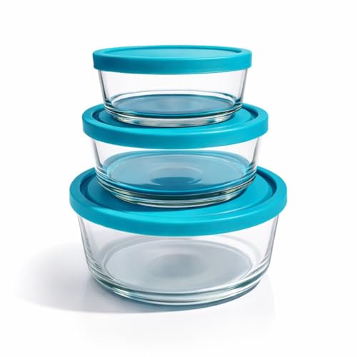 Kit 3 Potes Refratário de Vidro com Tampa Redondo Alimentos