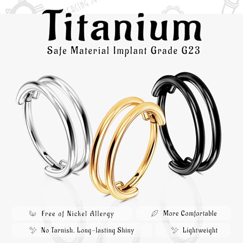 G23 Titanium Cartilage Earring Hoop: 16G 8mm 10mm 12mm Conch Helix Piercing Jewelry CZ Double/Triple Nose Rings Hoops Septum Rings Hypoallergenic Hinged Segment Clicker Lip Rings Rook Daith Tragus Earrings2