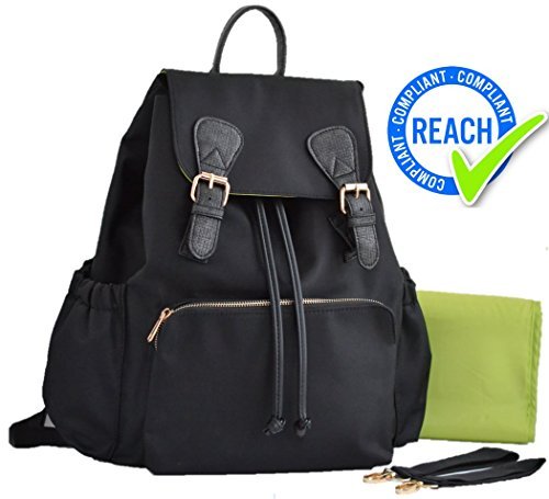 SafeBaby Stylish Baby Diaper Bag Backpack Multi-Function, Waterproof, Large Capacity, Wide Open, Travel Backpack Nappy Bags for Baby Care W/Stroller Straps-Insulated Pockets-Baby Changing Pad in Black