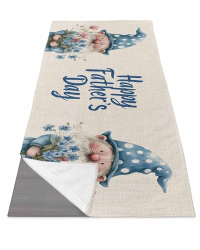 BOSIJOY Yoga Mat Towel,Happy Father's Day Gnome Flower Non Slip Sweat Absorbent Hot Yoga Towels with Corner Pockets,Watercolor Floral on Flax Soft Microfiber Towel for Pilates Bikram 70