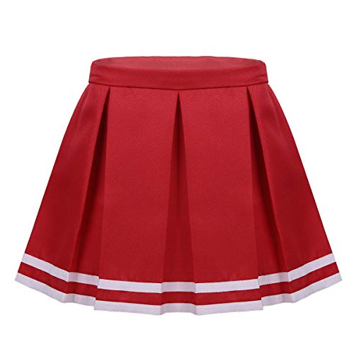 iiniim Falda Plisada de Uniforme Escolar Niñas Falda Corta Cremallera Lateral Falda de Porristas Falda a Rayas Cheerlearding Skirt Schoolwear Falda Casual Muchachas Elegante Rojo 10-12 Años
