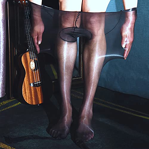 Men's Plus Size 1D Ultra-thin Shiny Glossy Pantyhose Nylon Sheer Tights See Through Body Stockings with Sheath3