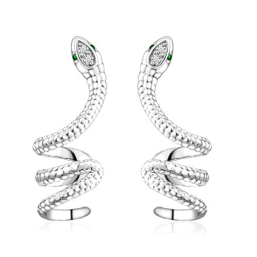 Snake Earrings for Women - Silver CZ Pieceing Snake Crawler Climber Cuff Studs Earring CZ Wrap Earrings Jewelry