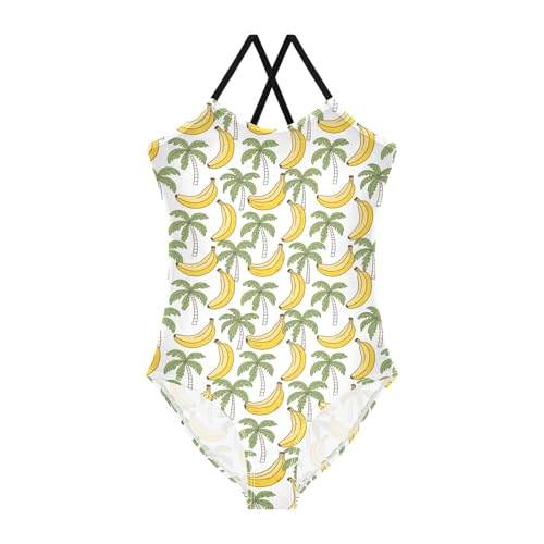 senya Girls Swimsuits One-Piece Swimwear Tie Bathing Suit Beach Summer Round Neck 7-8T Coconut Tree Banana Pattern