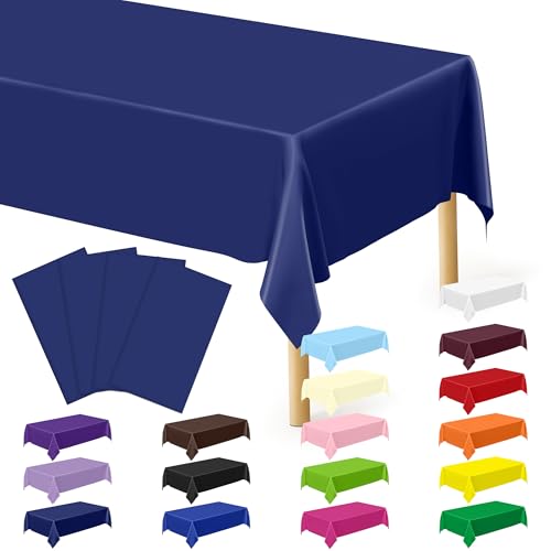 4 PCS Navy Plastic Tablecloths for Rectangle and Round Tables, 54