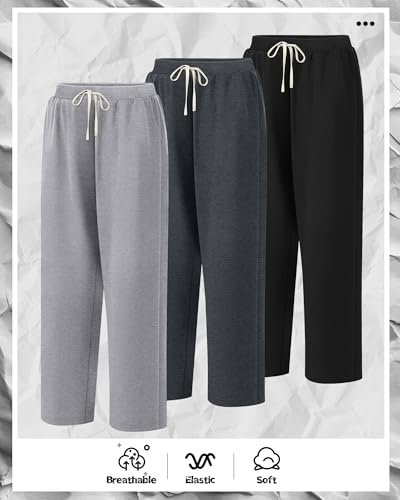 3 Pack Big and Tall Men's Sweatpants Open Bottom Athletic Pants Drawstring Elastic Waist with Pockets2