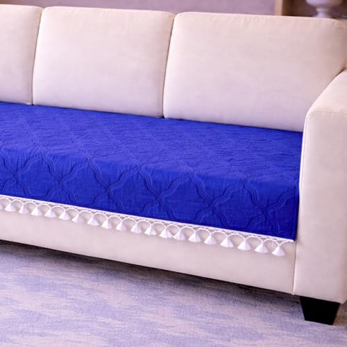 Image of Cortina Velvet Sofa Cover with Tassels | Sofa Couch Protector | Machine Washable Sofa Topper (Blue, 3 Seater)