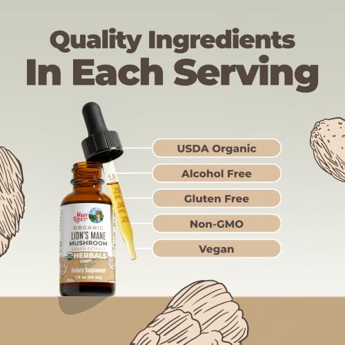 Image of MARYRUTH'S Lions Mane Mushroom Supplement | Nootropic USDA Organic Lions Mane Extract 1,180mg | Nervine Herbal Liquid Drops | Brain Health | Focus & Memory | Non-GMO | Vegan | Alcohol Free | 1 Fl Oz