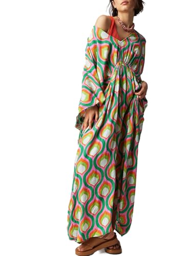 Image of Moss Rose Kaftan Dresses for Women V Neck Summer Swimsuit Cover up Caftan Maxi Beach Dresses