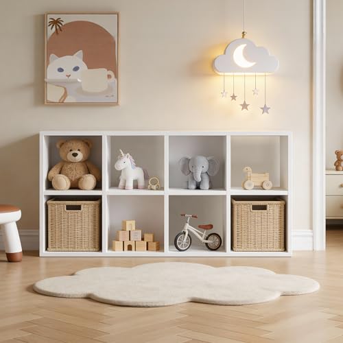 LUCKLIFE 8-Cube Storage Organizer Stackable Modular Bookcase Shelf with Vertical or Horizontal Use Fits 1111 Bins Optional Back Panels for Living Room Office White