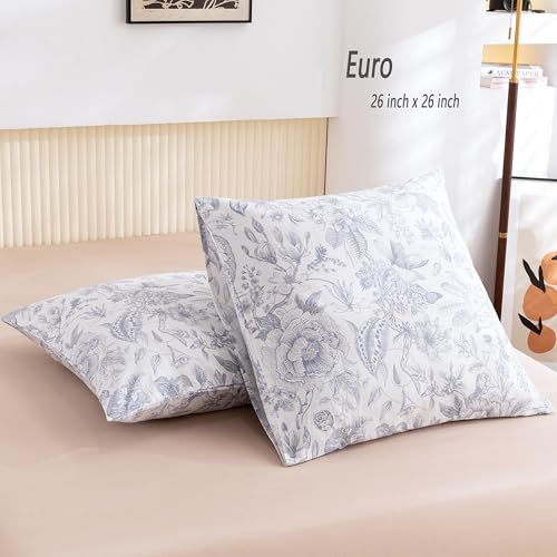 Image of ECOCOTT 2 Pack Pillowcase Euro Size with Vintage Floral Pillow Cases Set, 100% Cotton Queen Pillow Covers Envelope Closure (Euro, 26 inchx26 inch)