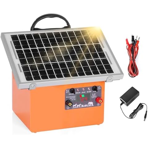 Solar Electric Fence Charger, 20 Miles Range Electric Fence Charger, Up to 9.5KV Output Solar Fence Kit, 0.5J Fence Charger with Solar Panel, Portable Solar Fencer Ideal for Livestock （with Battery） Cover
