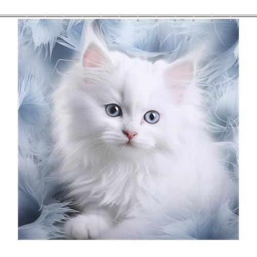 Rideau de douche chat 100% polyester résistant et lavable pour la baignoire