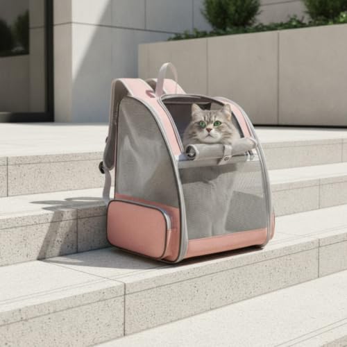 Mochila de viaje para gatos transpirable ideal para escapadas urbanas rosa 6