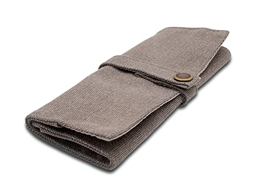 Image of Funny live Pure Color Pen Pencil Wrap Pencils Roll Holder,Simple Retro Style Pen Pouch Bag Coloring Pencils Organizer Holder Colored Pen Paint Brush Storage Pouch (Grey)