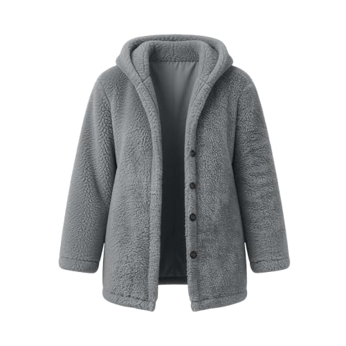 Aymnlox Women's Fuzzy Fleece Winter Jacket Faux Fur Hooded Button Down Coat - image 8