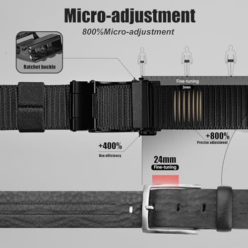 KingMoore 2 Pack Men's Ratchet Web Belt, 1.25 inch Nylon Automatic Buckle, No Holes Invisible Belt3