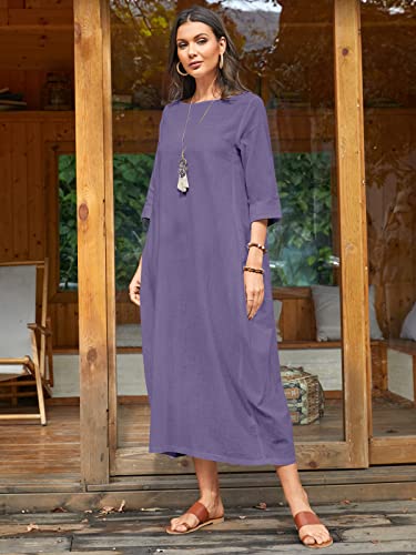 Image of Celmia Autumn Solid Loose Long Maxi Dress Cotton Caftan